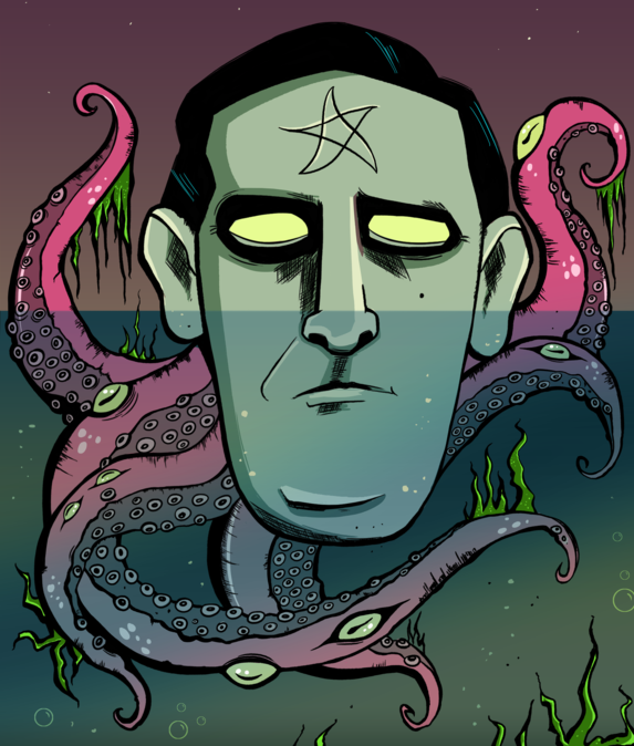 floating HP Lovecraft with tentacles