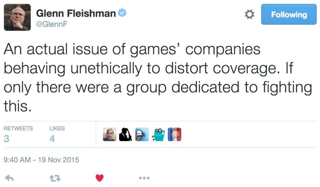 Glenn Fleishman taking a shot at GamerGate -- admittedly funny -- but also demonstrating the attitude I find totally wrongheaded.