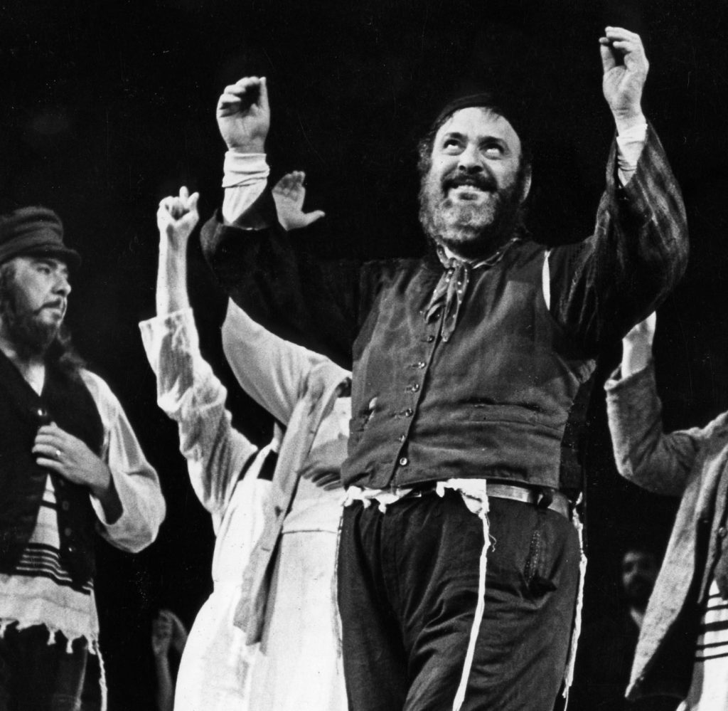 Zero Mostel performs “Tradition” in the 1964 Broadway production of Fiddler on the Roof.